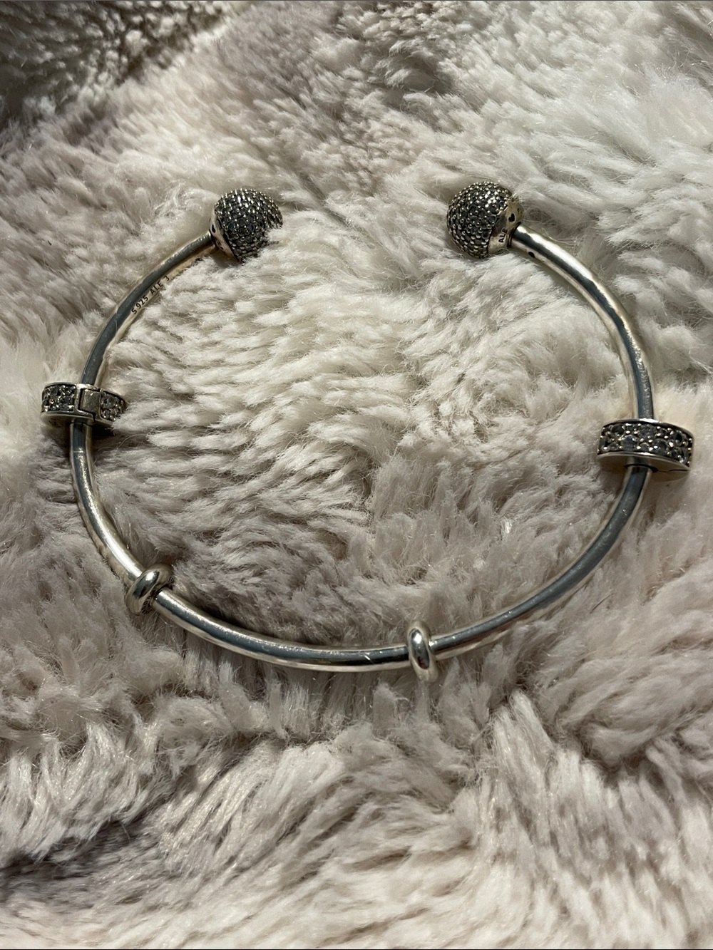 Pandora  Open Bangle Bracelet with Pave End Caps 2 clips and 2 stoppers